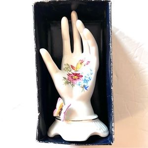 Antique Ring Holder Genuine Fine Bone China Original Box Hand Painted Flowers